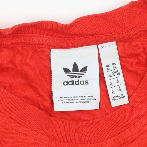 Adidas Men Red XL Crew Neck Cotton Embroidered Logo Sports T-Shirt