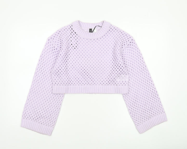 H&M Divided Women Purple Open-Knit Cropped Jumper 2XS