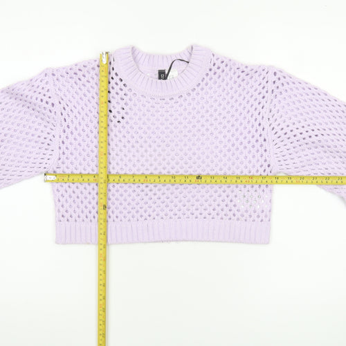 H&M Divided Women Purple Open-Knit Cropped Jumper 2XS