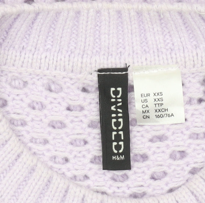 H&M Divided Women Purple Open-Knit Cropped Jumper 2XS