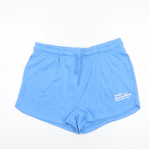 Dunnes Women Blue Sweat Shorts L Cotton Polyester Drawstring
