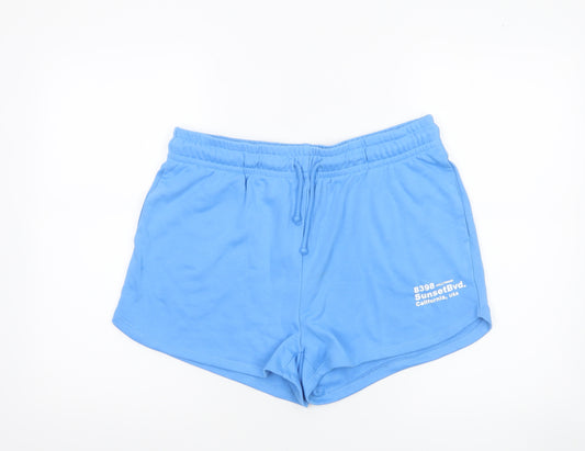 Dunnes Women Blue Sweat Shorts L Cotton Polyester Drawstring