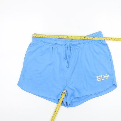 Dunnes Women Blue Sweat Shorts L Cotton Polyester Drawstring