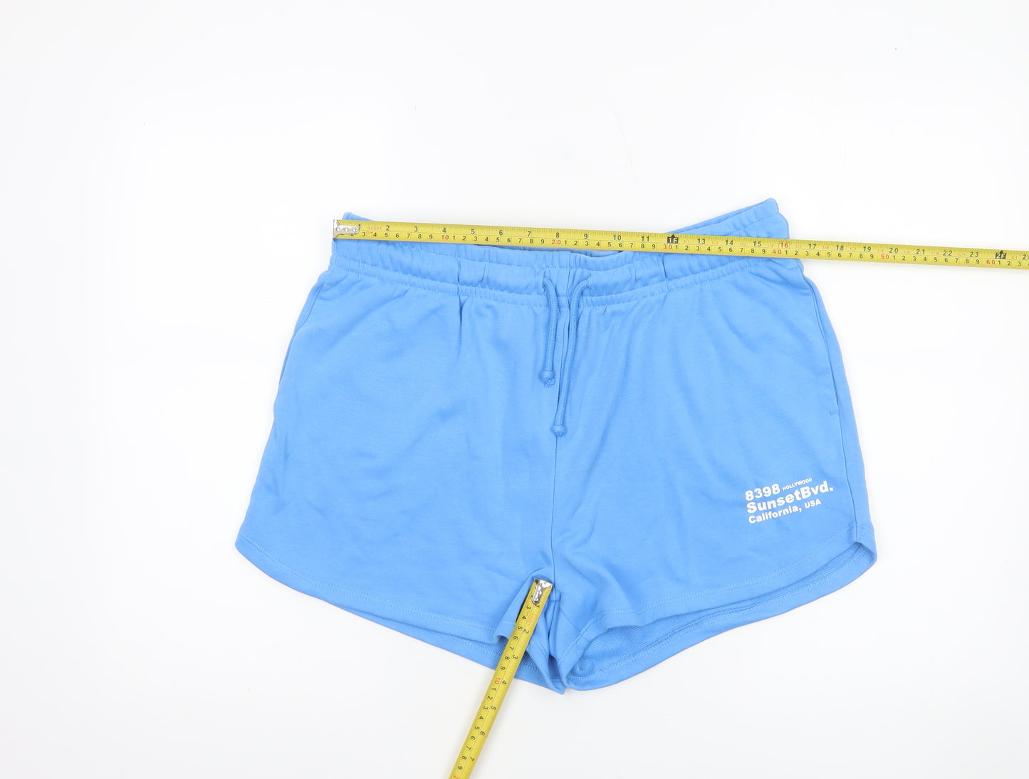 Dunnes Women Blue Sweat Shorts L Cotton Polyester Drawstring