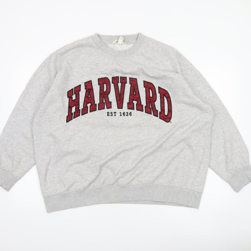 H&M Womens Grey Harvard Crew Neck Sweatshirt Size 12 Cotton Blend