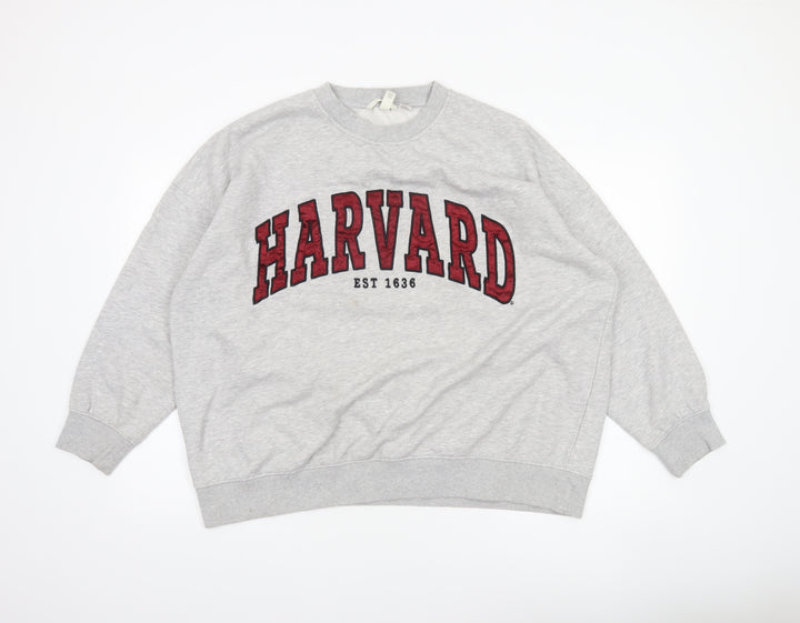 H&M Womens Grey Harvard Crew Neck Sweatshirt Size 12 Cotton Blend