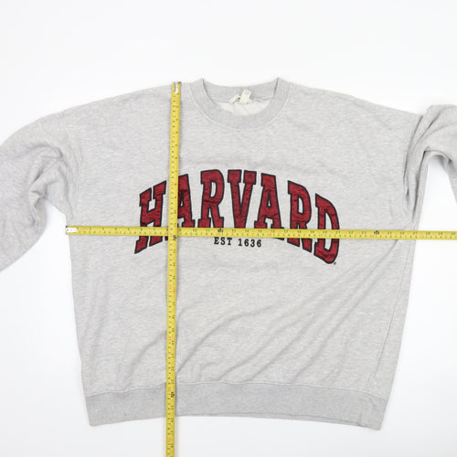 H&M Womens Grey Harvard Crew Neck Sweatshirt Size 12 Cotton Blend