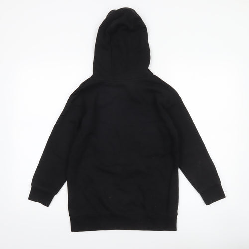 Elle Girls Black Hooded Pullover Hoodie 8-9 Years Logo Print Cotton Blend