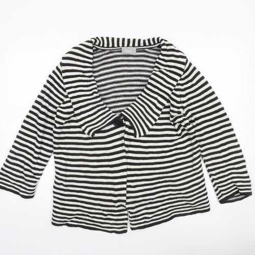 Wallis Women Black White Striped Knit Cardigan Size 14