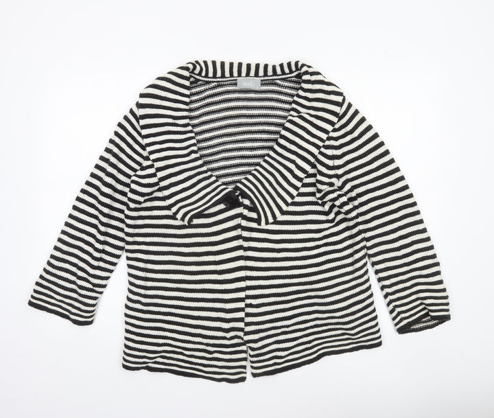 Wallis Women Black White Striped Knit Cardigan Size 14