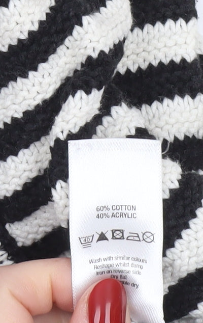 Wallis Women Black White Striped Knit Cardigan Size 14