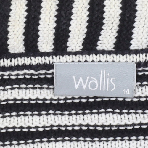 Wallis Women Black White Striped Knit Cardigan Size 14