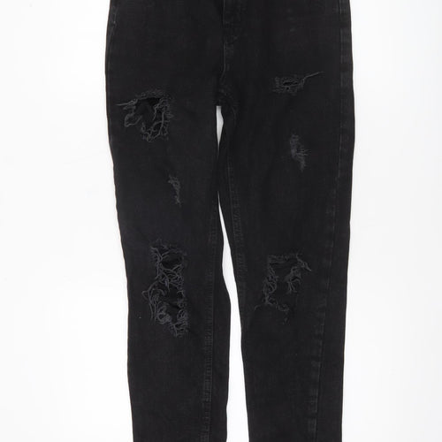 Primark Women Black Distressed High Rise Mom Jeans Size 4
