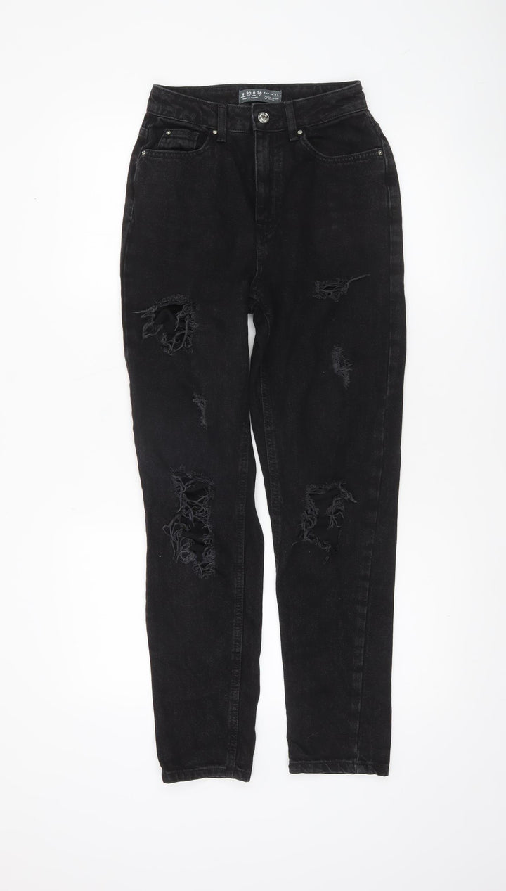Primark Women Black Distressed High Rise Mom Jeans Size 4