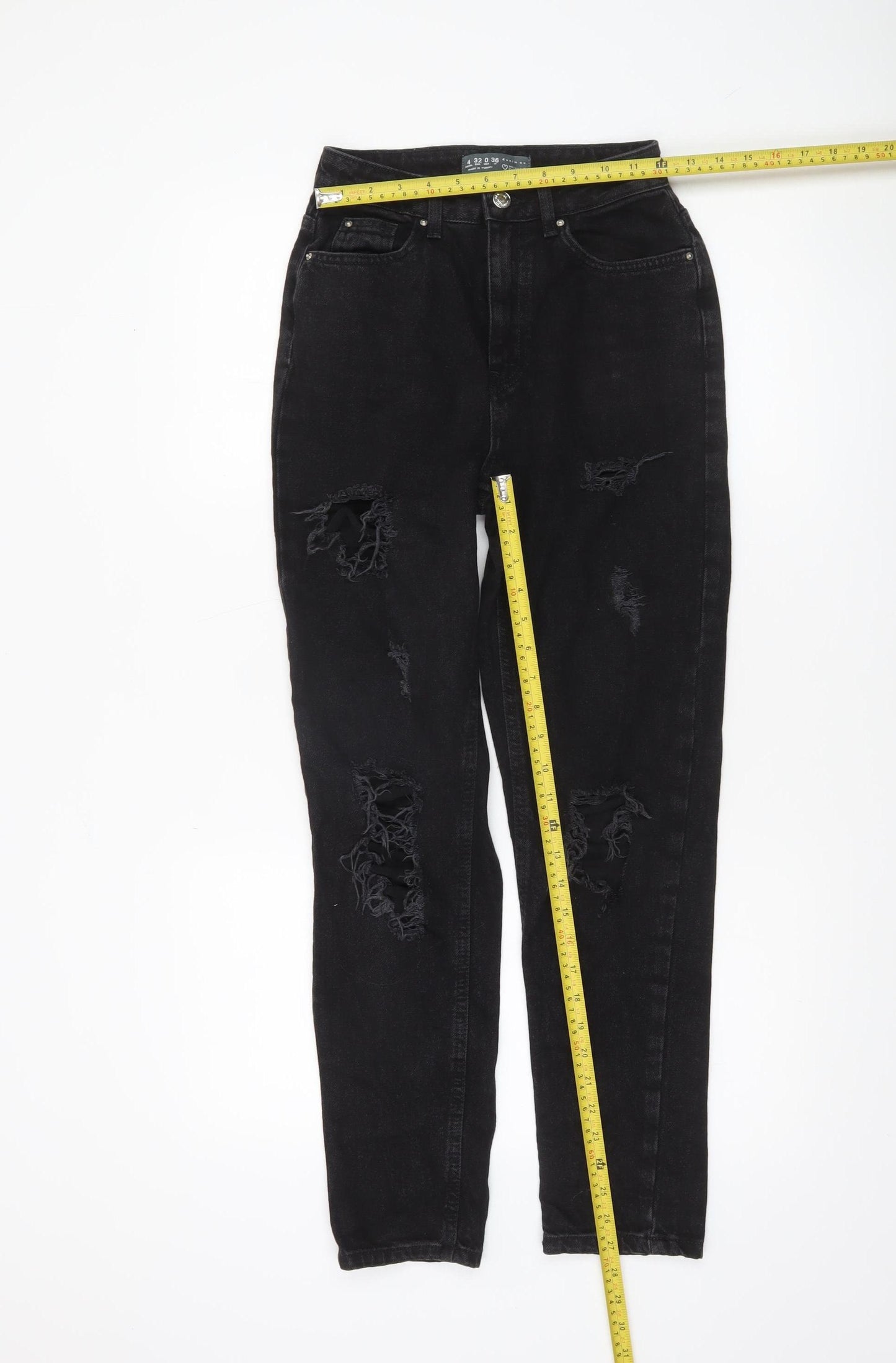 Primark Women Black Distressed High Rise Mom Jeans Size 4