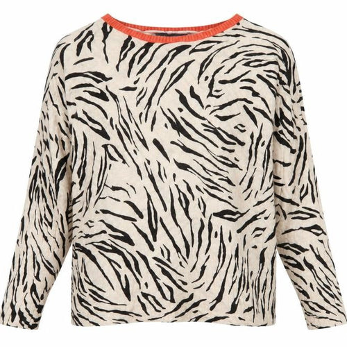 Marks and Spencer Women Beige Black Animal Print Jumper L Crew Neck Relaxed Fit
