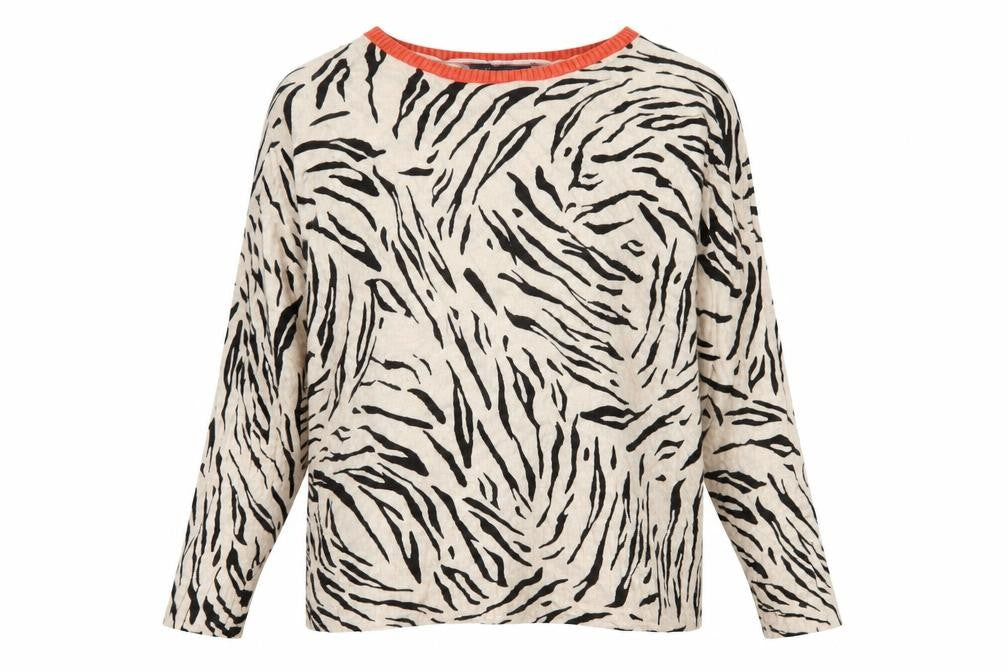 Marks and Spencer Women Beige Black Animal Print Jumper L Crew Neck Relaxed Fit