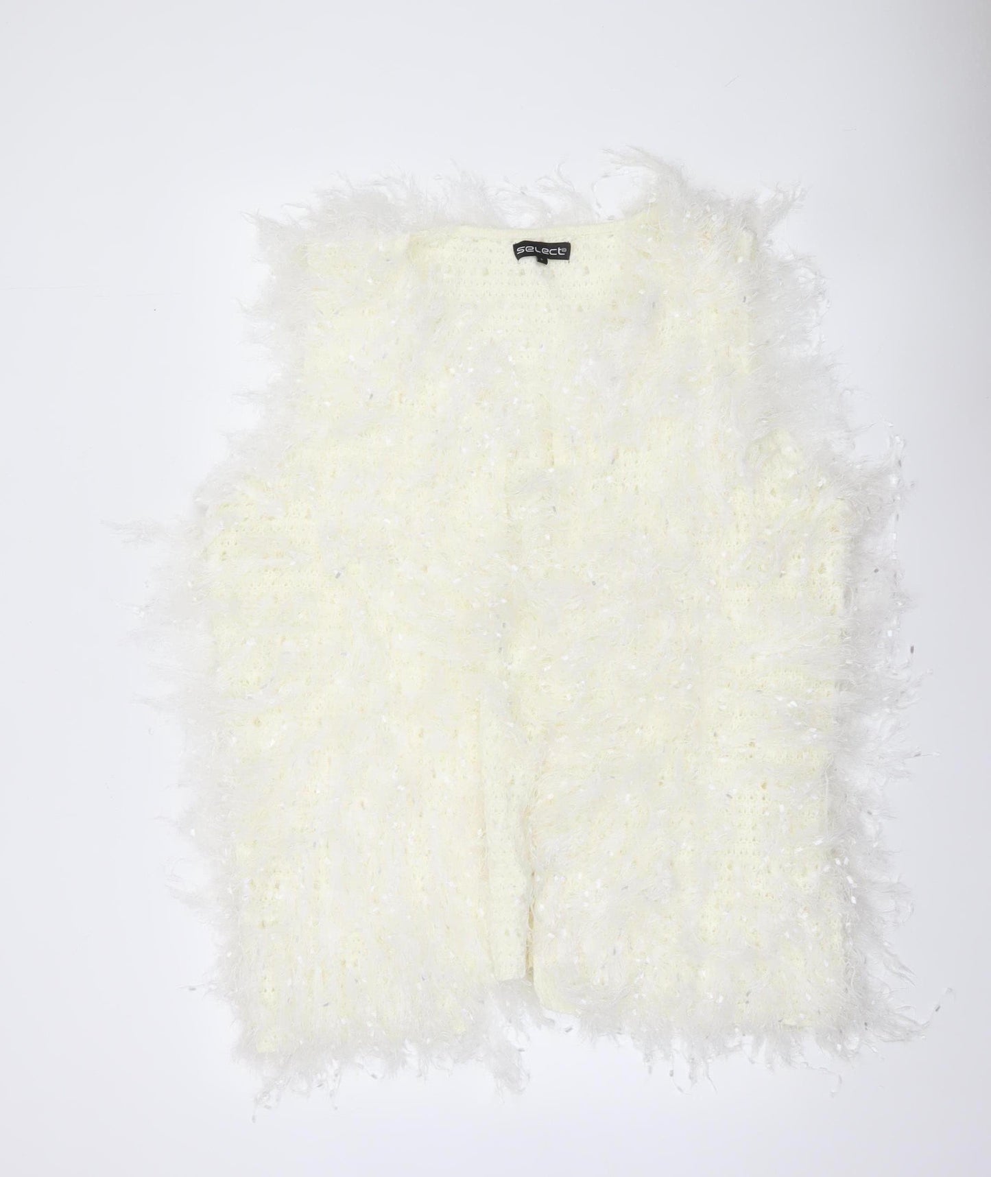 Select Women's Ivory Faux Fur Knit Waistcoat L Lightweight