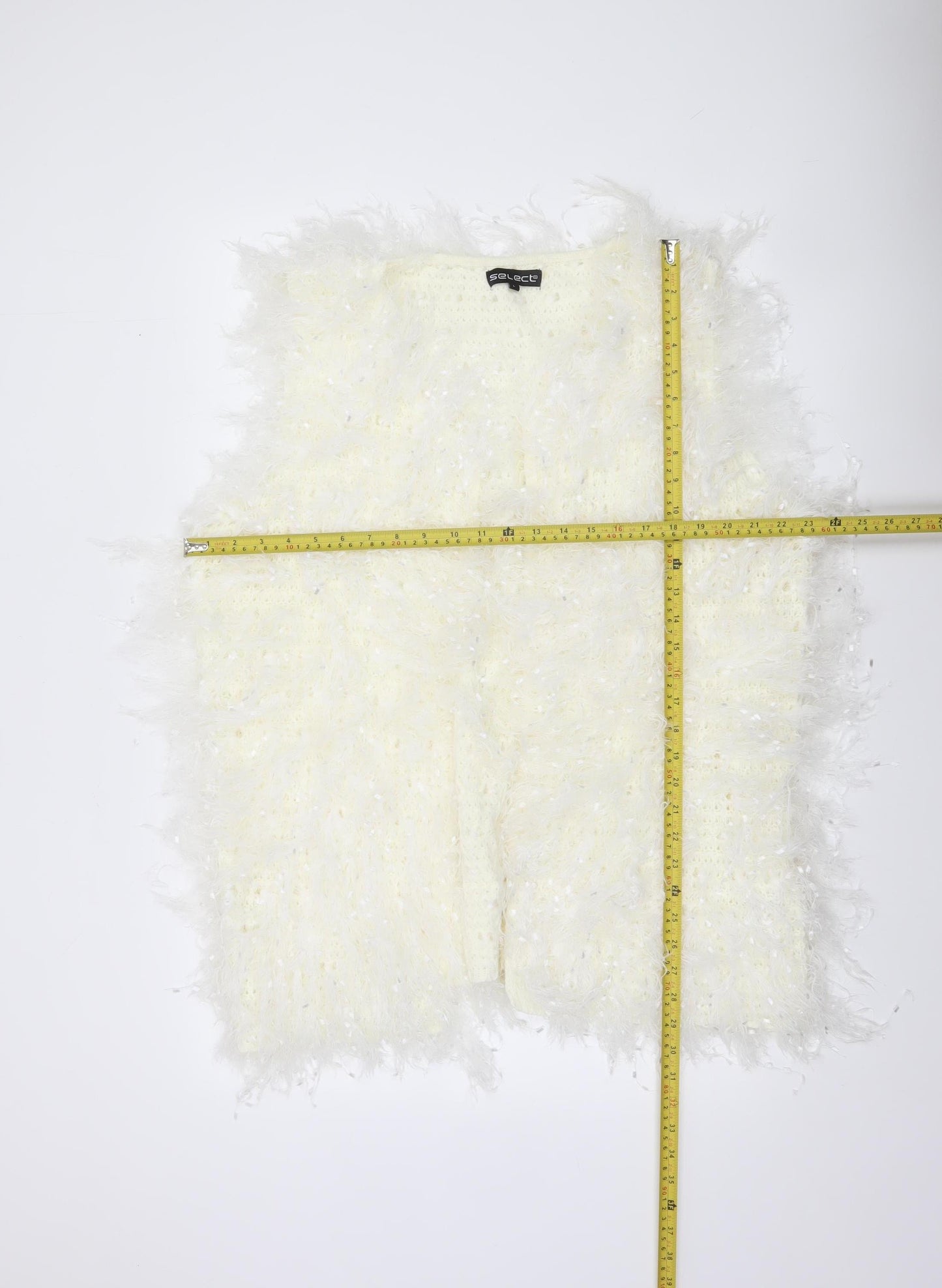 Select Women's Ivory Faux Fur Knit Waistcoat L Lightweight