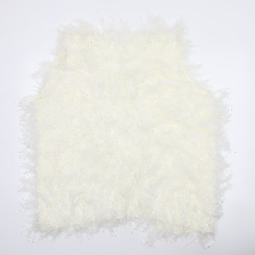 Select Women's Ivory Faux Fur Knit Waistcoat L Lightweight