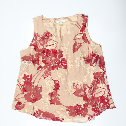Portrait Womens Beige Red Floral Silk Blend Tunic Sleeveless Blouse UK 26