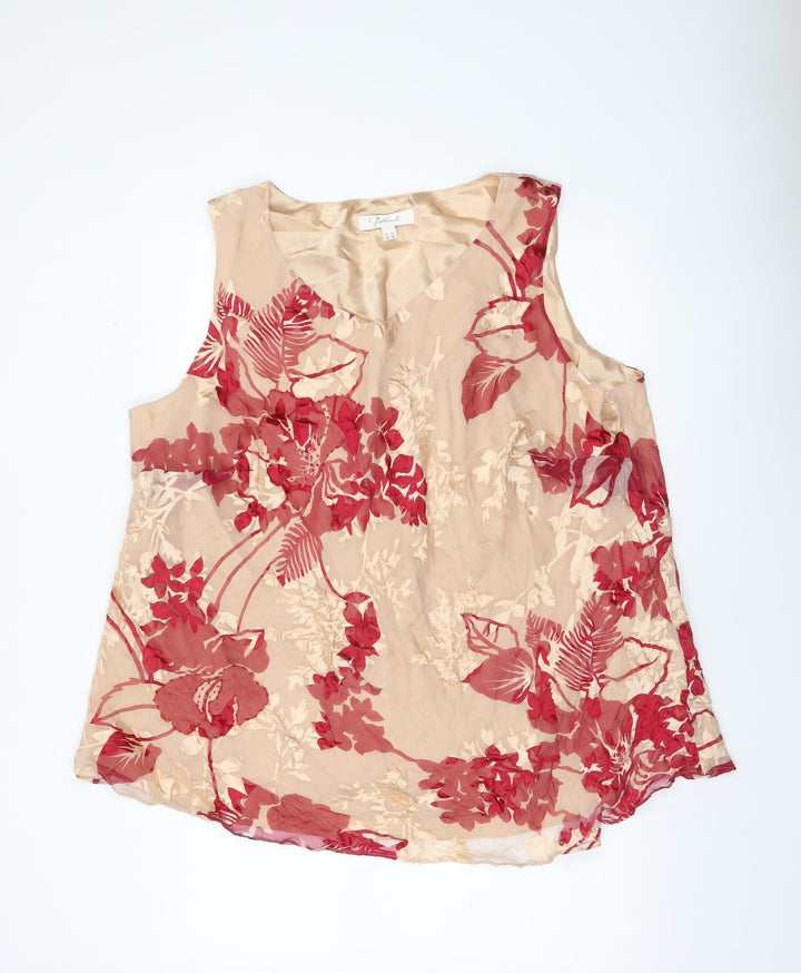 Portrait Womens Beige Red Floral Silk Blend Tunic Sleeveless Blouse UK 26