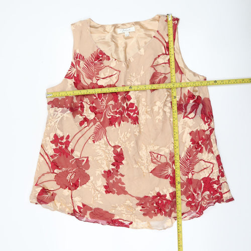 Portrait Womens Beige Red Floral Silk Blend Tunic Sleeveless Blouse UK 26