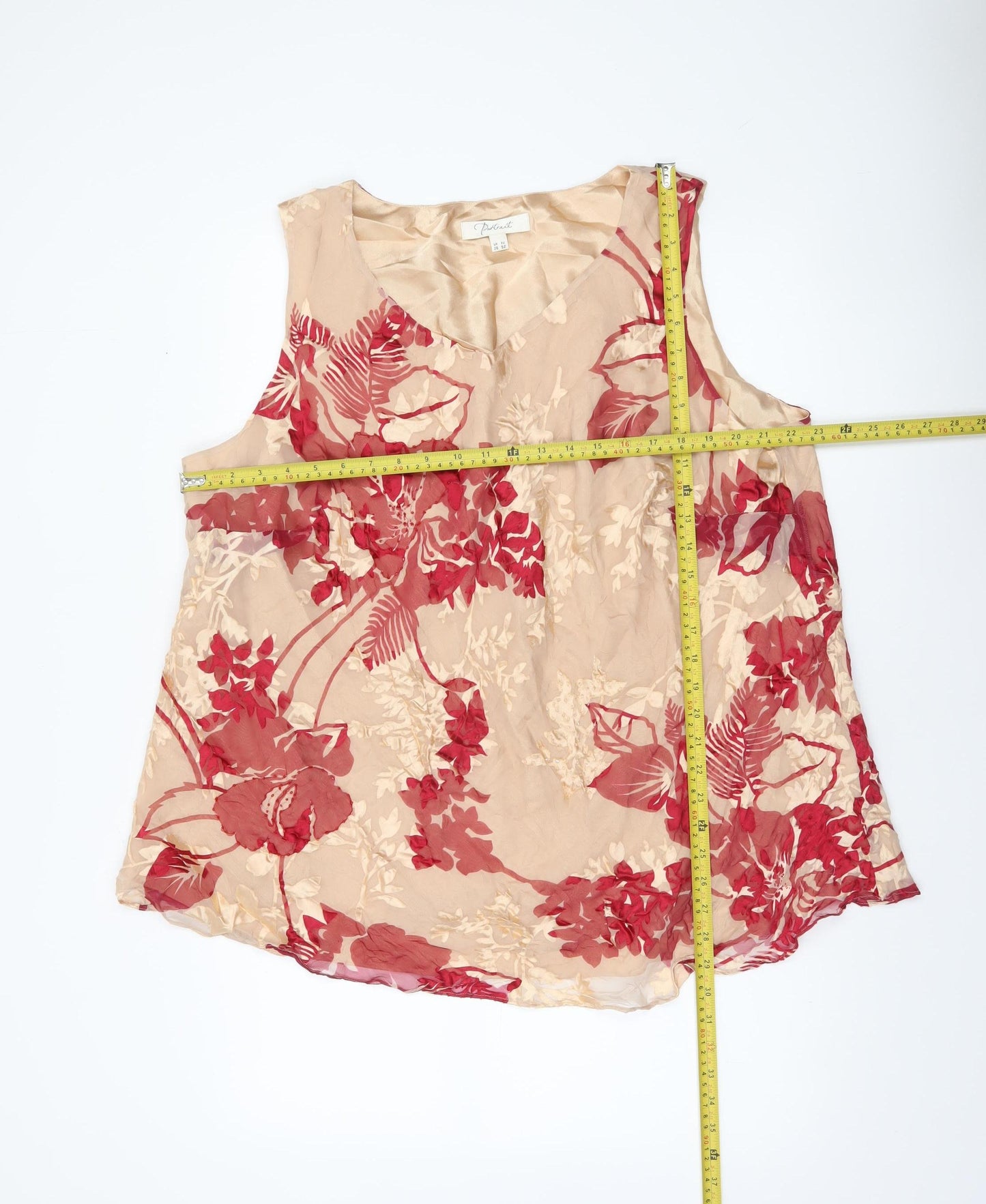 Portrait Womens Beige Red Floral Silk Blend Tunic Sleeveless Blouse UK 26