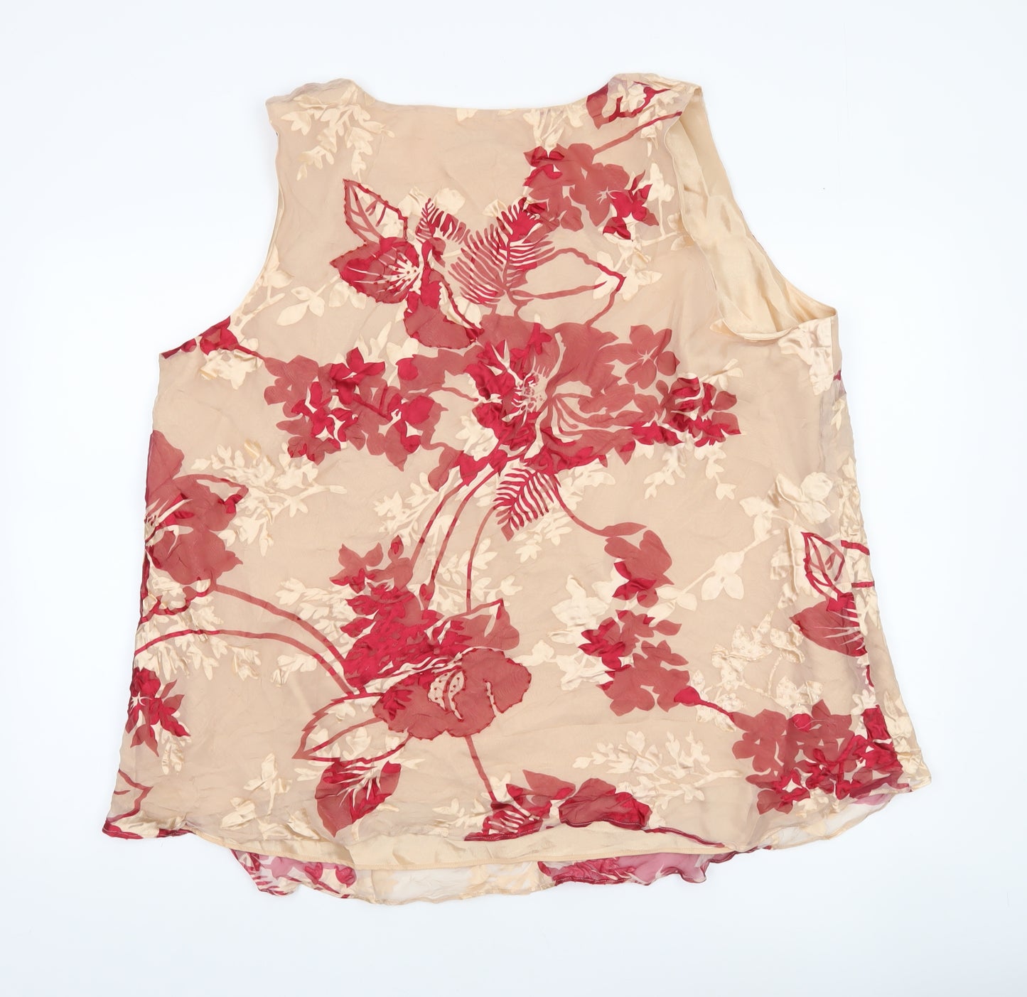 Portrait Womens Beige Red Floral Silk Blend Tunic Sleeveless Blouse UK 26