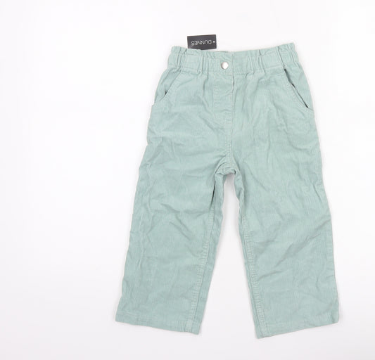 Dunnes Girls Green Corduroy Trousers 3-4 Years Elastic Waist Casual