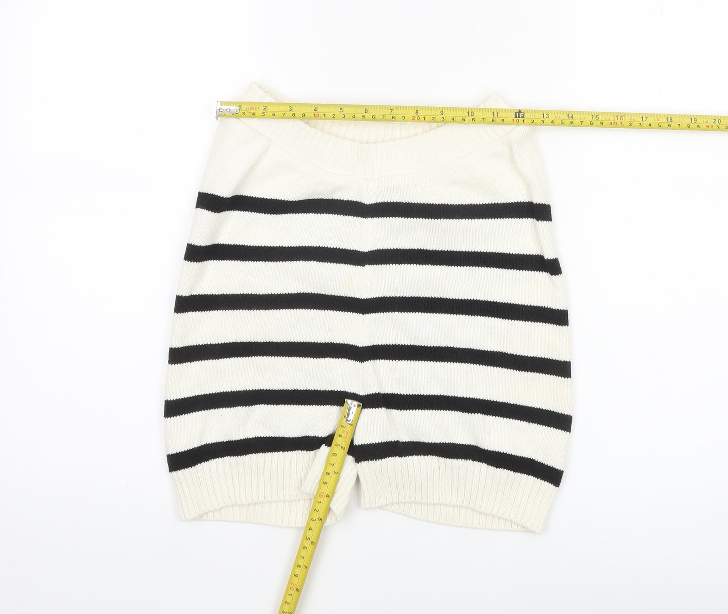 Primark Women’s Ivory Black Striped Knit Sweat Shorts XS