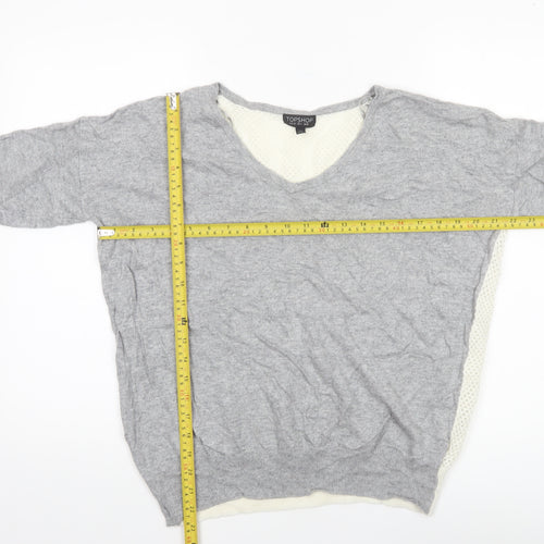 Topshop Women's Grey V-Neck Short Sleeve Relaxed Knit Jumper Size 8