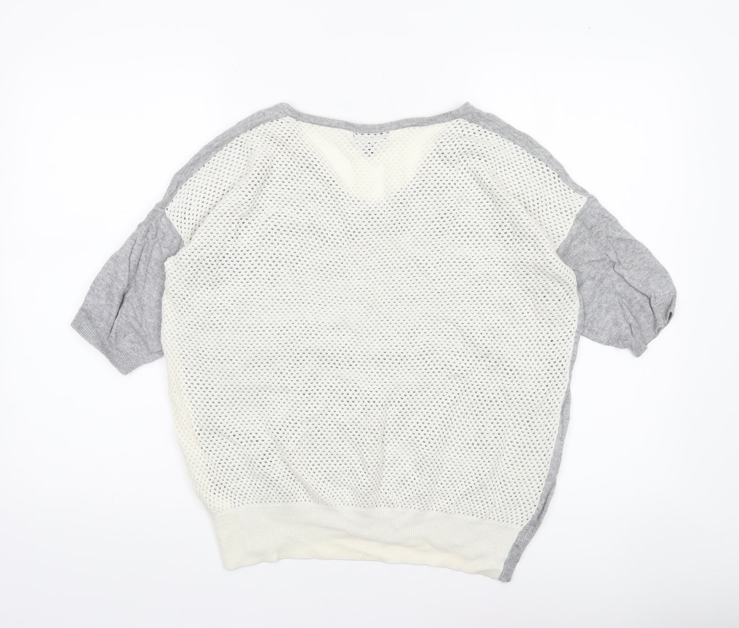 Topshop Women's Grey V-Neck Short Sleeve Relaxed Knit Jumper Size 8