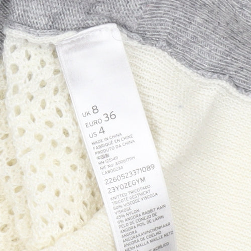 Topshop Women's Grey V-Neck Short Sleeve Relaxed Knit Jumper Size 8