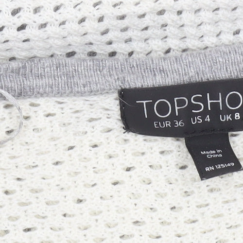 Topshop Women's Grey V-Neck Short Sleeve Relaxed Knit Jumper Size 8