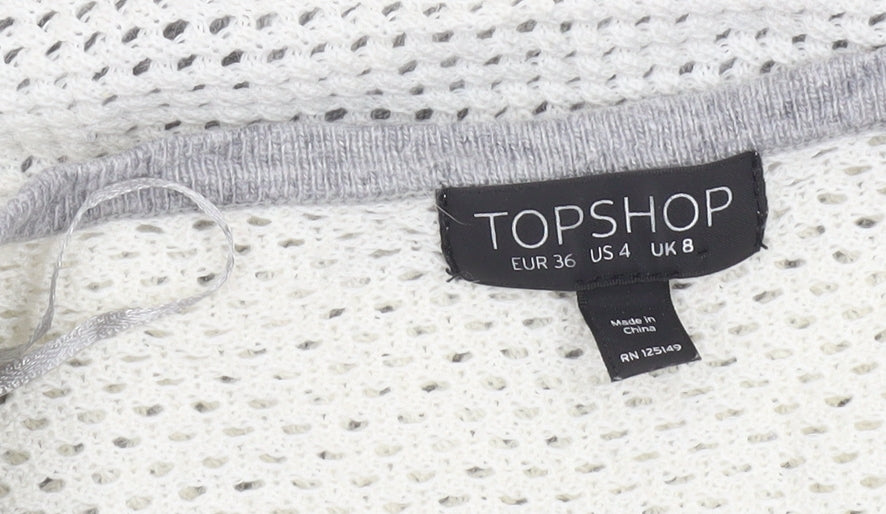 Topshop Women's Grey V-Neck Short Sleeve Relaxed Knit Jumper Size 8