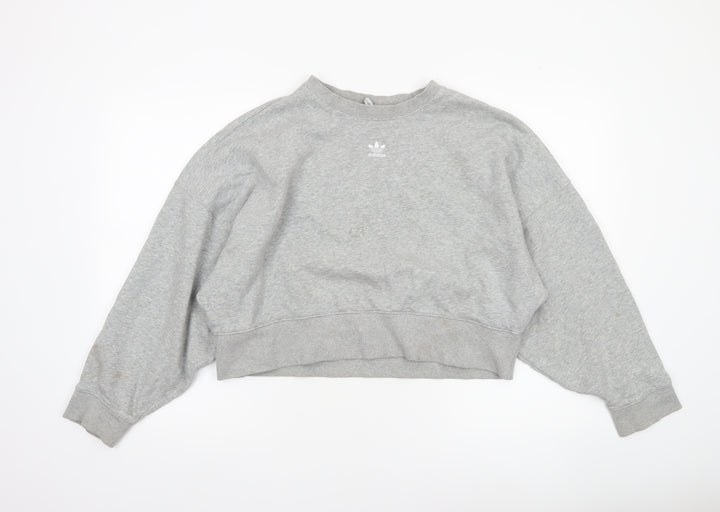 Adidas Women Grey Cropped Sweatshirt Size 10 Logo Crew Neck Pullover