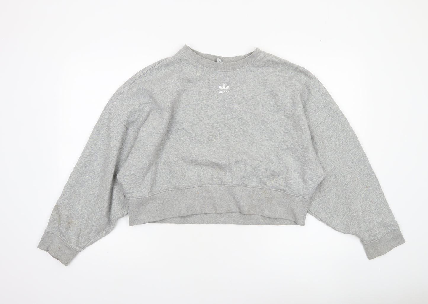 Adidas Women Grey Cropped Sweatshirt Size 10 Logo Crew Neck Pullover