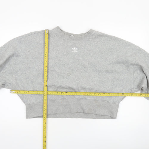 Adidas Women Grey Cropped Sweatshirt Size 10 Logo Crew Neck Pullover