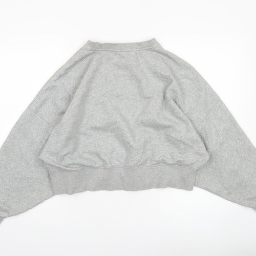 Adidas Women Grey Cropped Sweatshirt Size 10 Logo Crew Neck Pullover