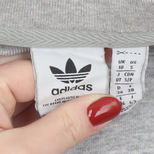 Adidas Women Grey Cropped Sweatshirt Size 10 Logo Crew Neck Pullover