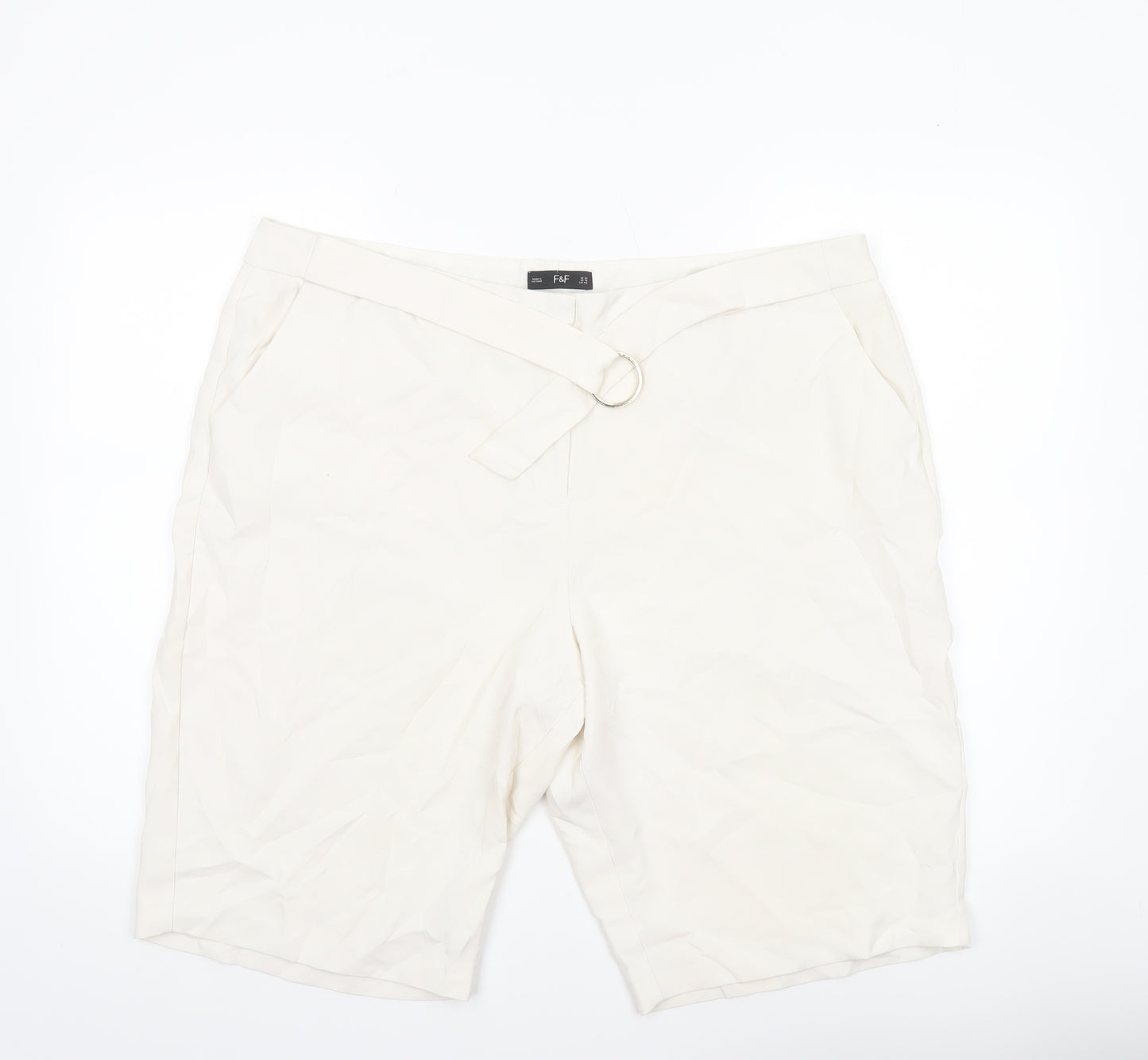 F&F Women’s Ivory Bermuda Shorts Size 20 Cotton Blend Belted Casual