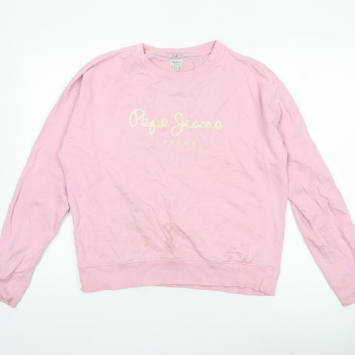 Pepe Jeans London Women's Pink Cotton Pullover Sweatshirt L