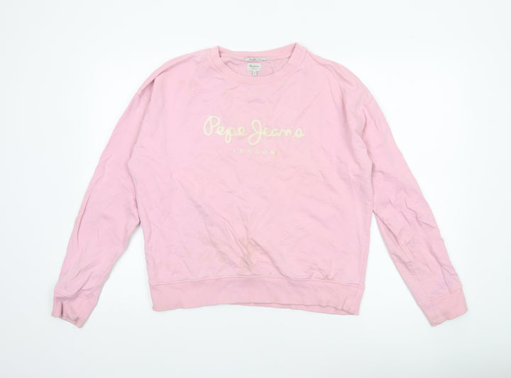 Pepe Jeans London Women's Pink Cotton Pullover Sweatshirt L
