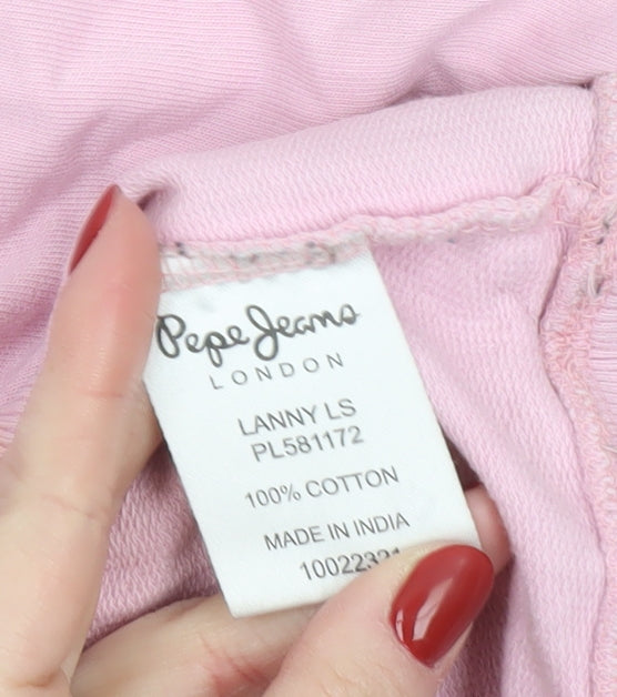 Pepe Jeans London Women's Pink Cotton Pullover Sweatshirt L