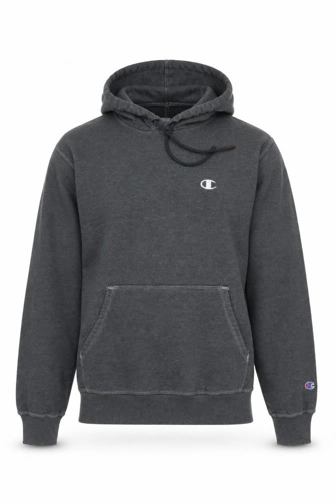 Front view of Champion Men's Grey Pullover Hoodie, size S, Regular Fit Fleece