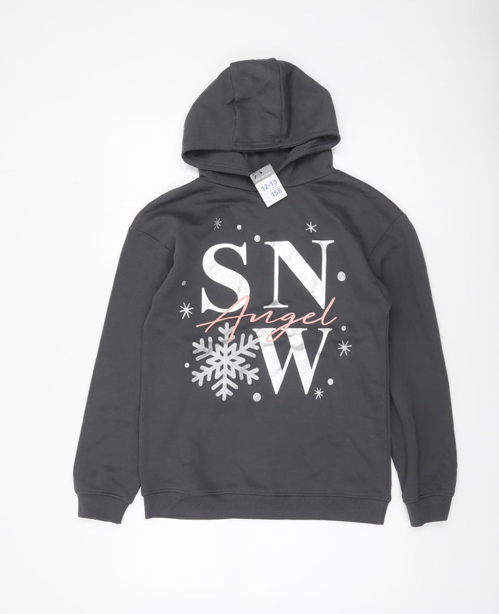 Primark Girls Grey Snow Angel Graphic Pullover Hoodie 12-13 Years
