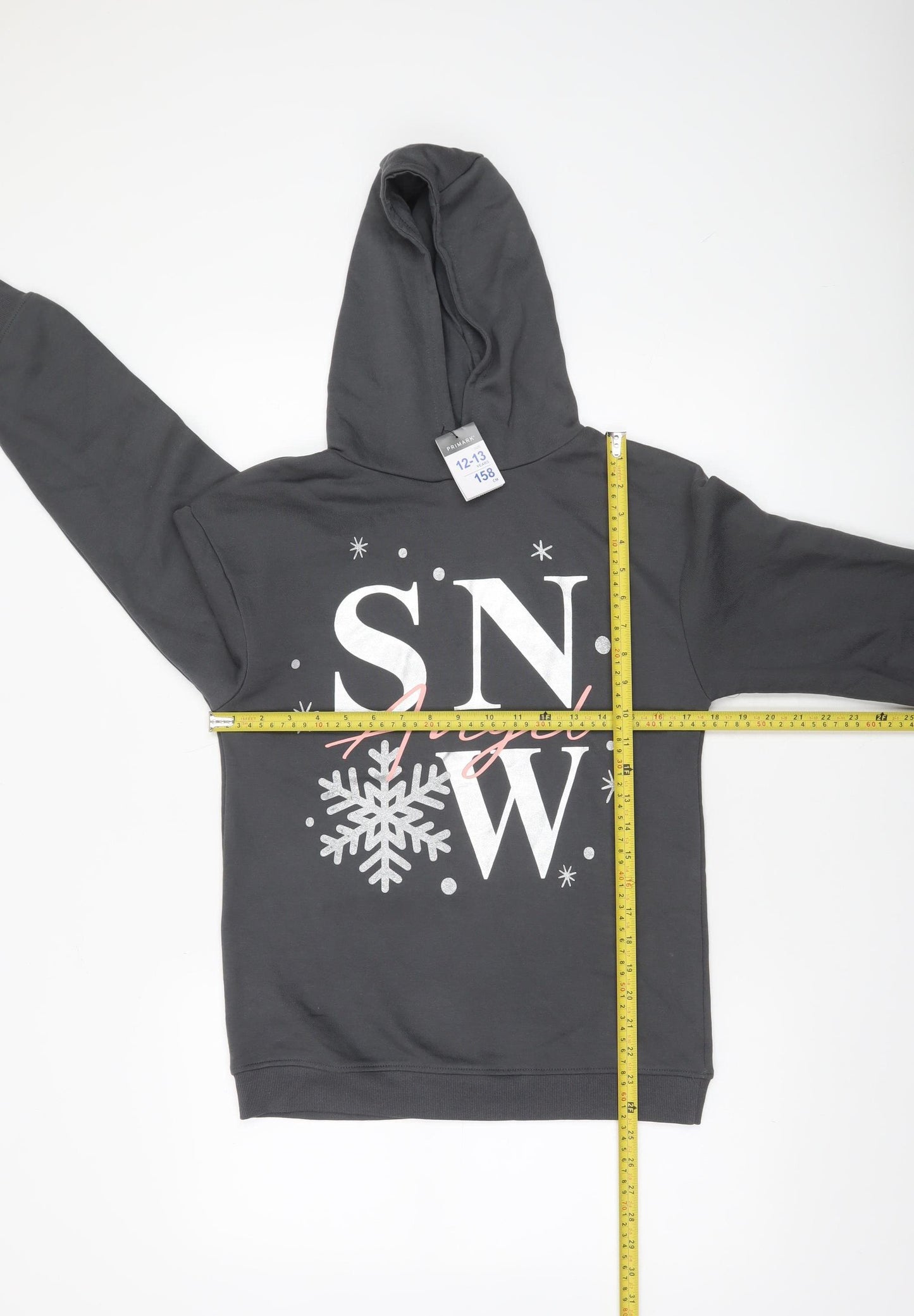 Primark Girls Grey Snow Angel Graphic Pullover Hoodie 12-13 Years