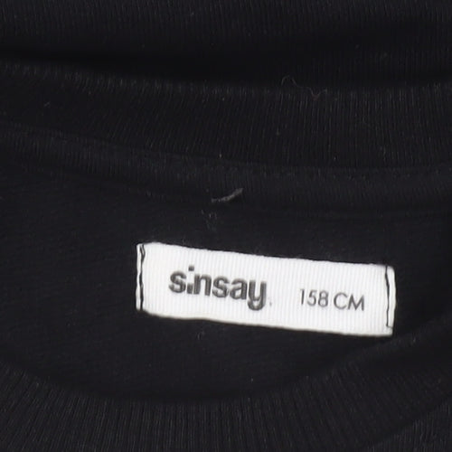Sinsay Girls Black Pullover Sweatshirt 158cm Crew Neck Long Sleeve