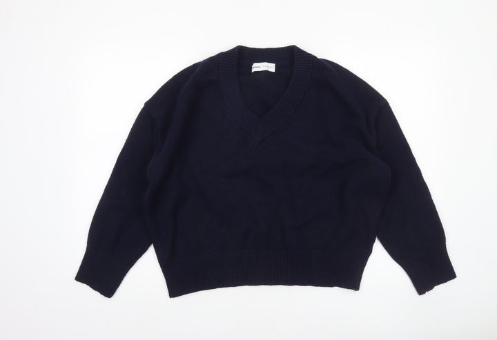 Bershka Women Blue V-Neck Knit Pullover Jumper Size 12